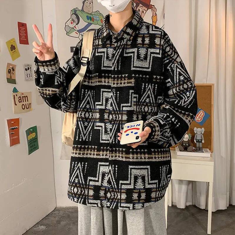 Hong Kong Style Poster Wall Loose Woolen Coat Plus Size Men - www.Shopthatapp.com