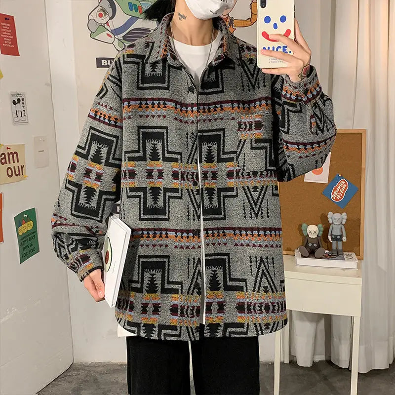 Hong Kong Style Poster Wall Loose Woolen Coat Plus Size Men - www.Shopthatapp.com