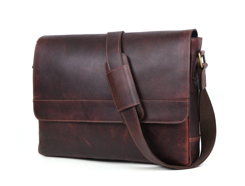 Hudson Leather Messenger Bag - Walnut Brown - www.Shopthatapp.com