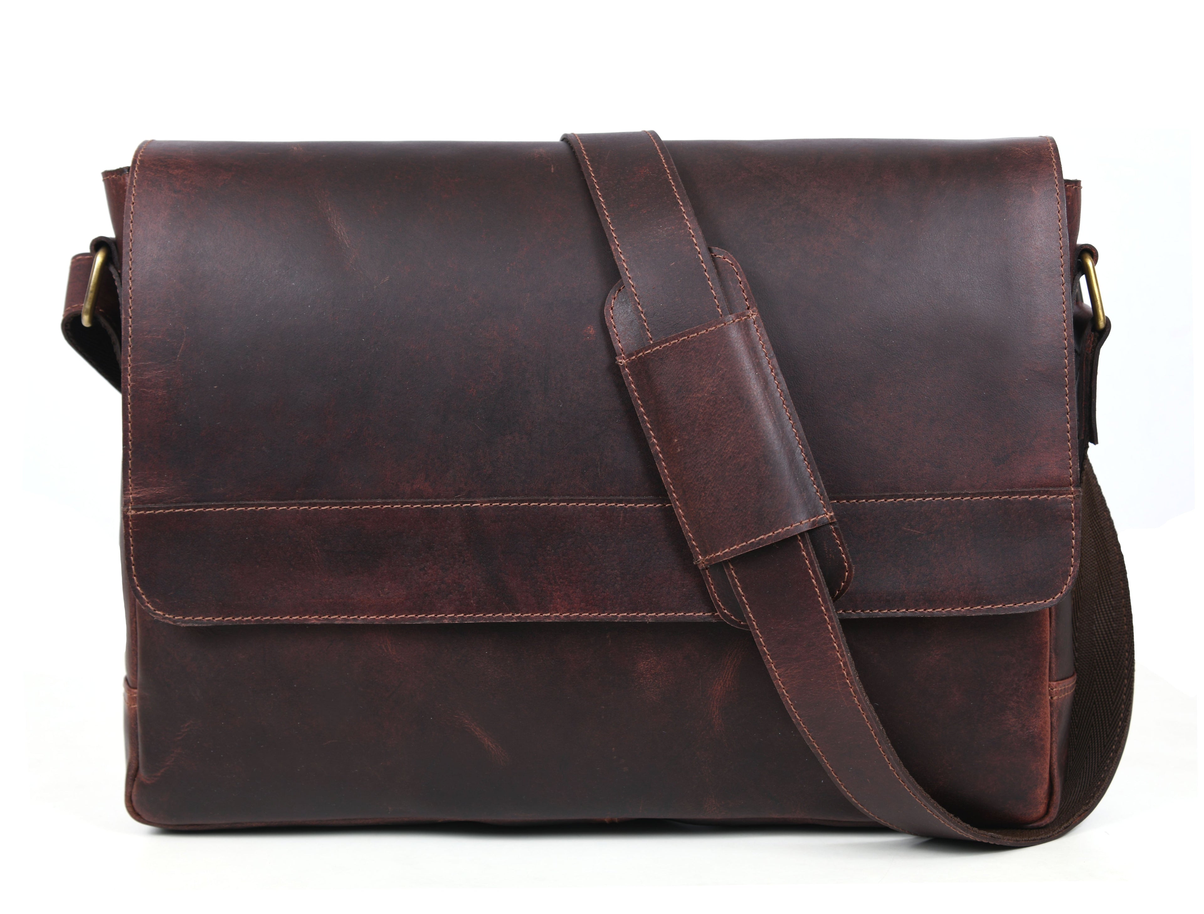 Hudson Leather Messenger Bag - Walnut Brown - www.Shopthatapp.com