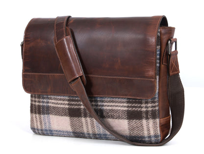 Hudson Leather & Tweed Messenger - Manchester Tweed - www.Shopthatapp.com