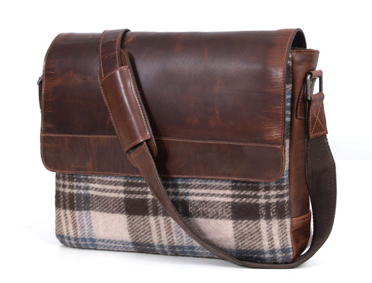 Hudson Leather & Tweed Messenger - Manchester Tweed - www.Shopthatapp.com