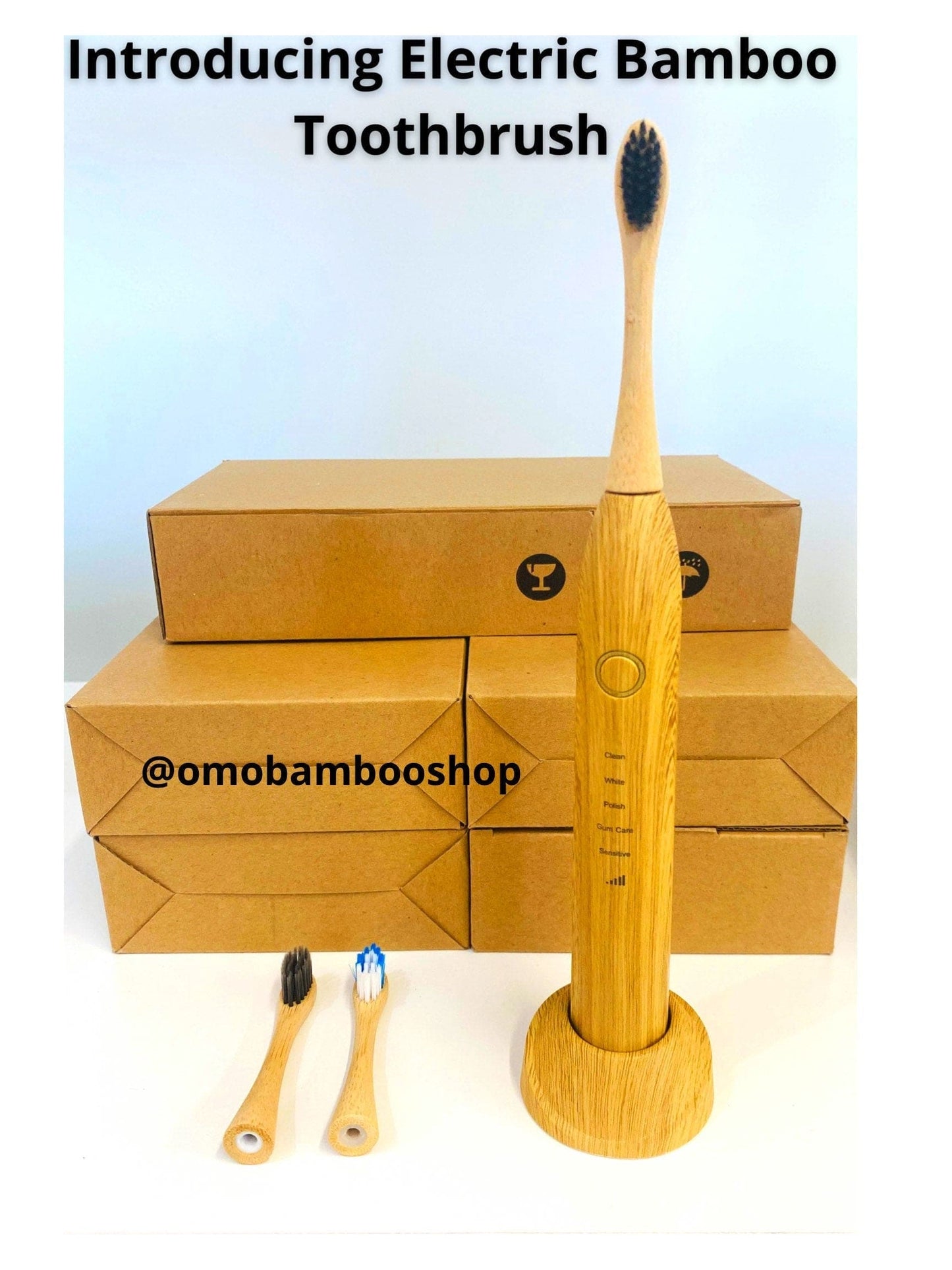 Bamboo Electric Toothbrush with Replaceable Bamboo Heads Eco Friendly toothbrush