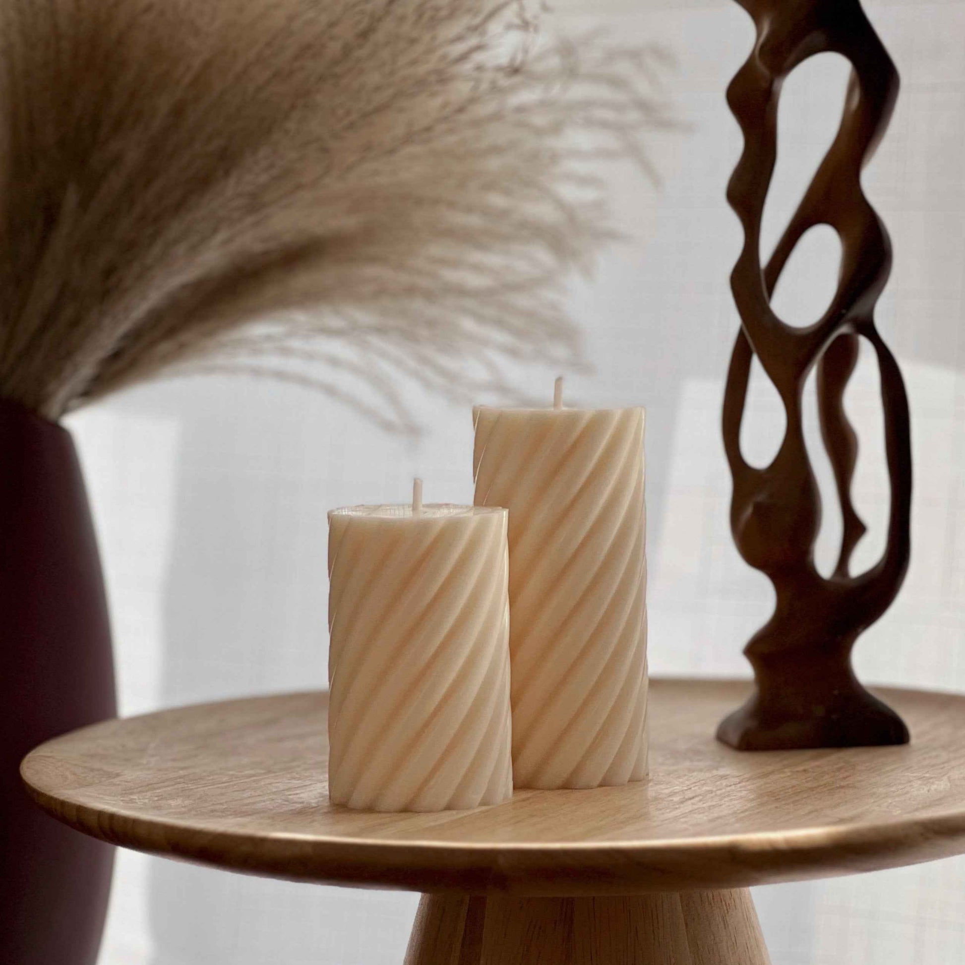 Spiral Ribbed Pillar Candle Set