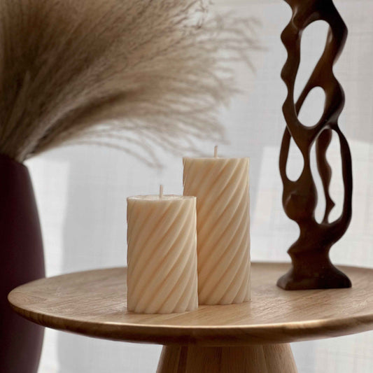 Spiral Ribbed Pillar Candle Set