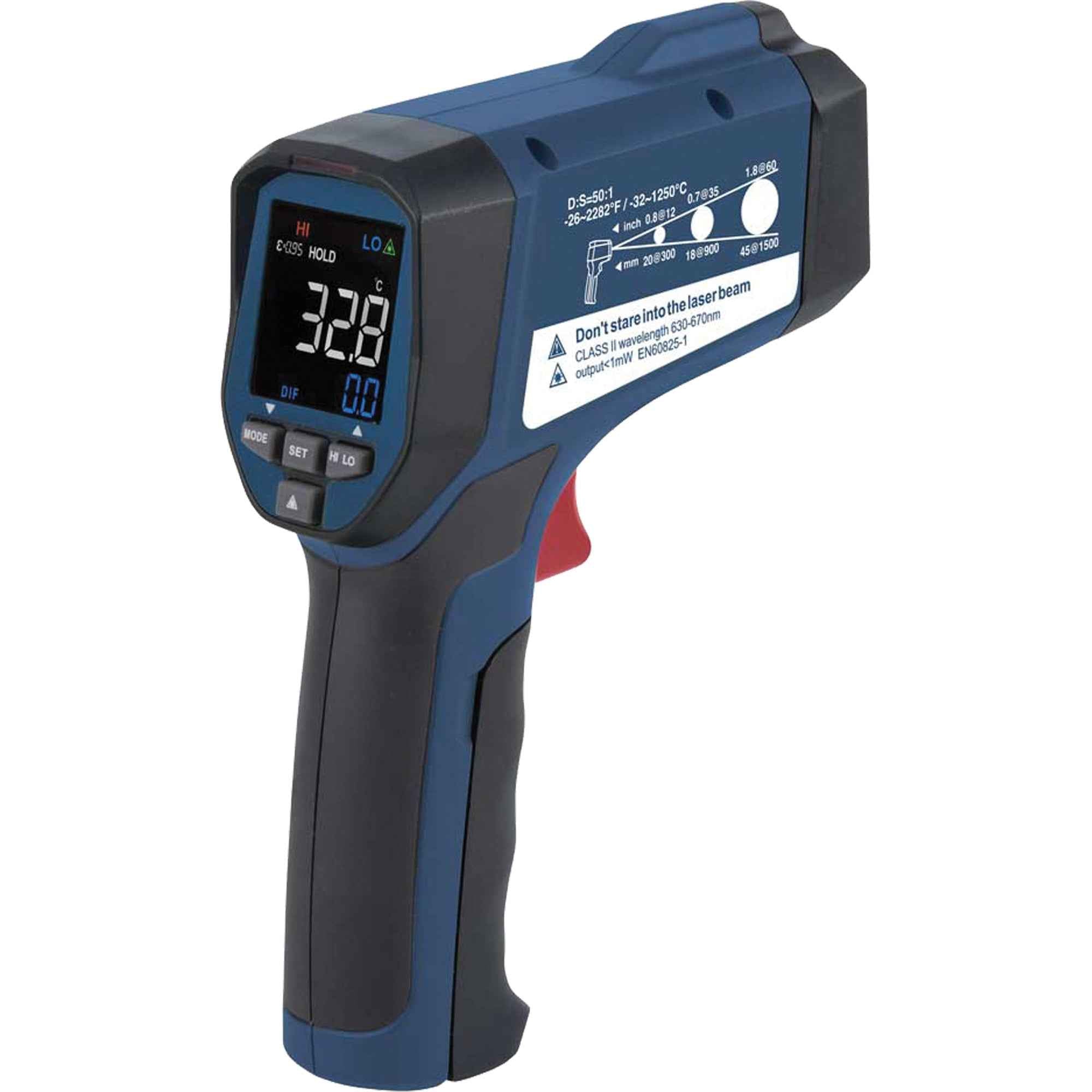Infrared Thermometer, -26°- 2282° F ( -32° - 1250° C ), 50:1, Adjustable Emmissivity - www.Shopthatapp.com
