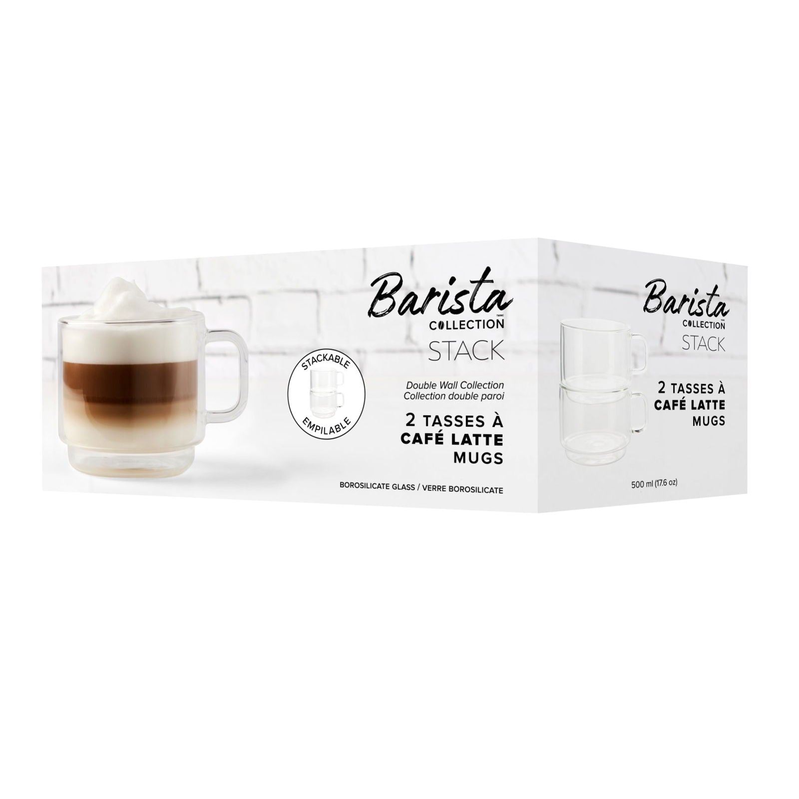 Insulated Double-Wall Glass Coffee Tea Hot or Cold Beverage Mug 2 Piece Set 500ml, Barista - www.Shopthatapp.com