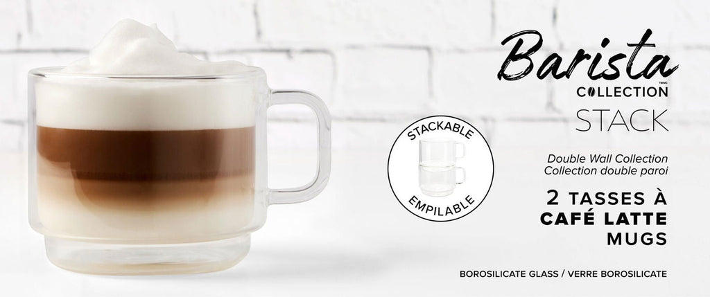 Insulated Double-Wall Glass Coffee Tea Hot or Cold Beverage Mug 2 Piece Set 500ml, Barista - www.Shopthatapp.com