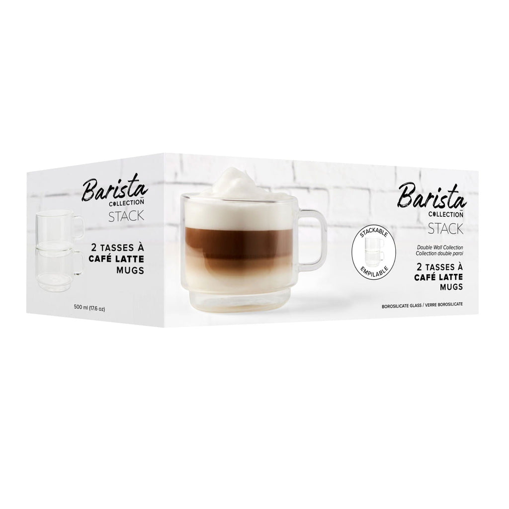 Insulated Double-Wall Glass Coffee Tea Hot or Cold Beverage Mug 2 Piece Set 500ml, Barista - www.Shopthatapp.com