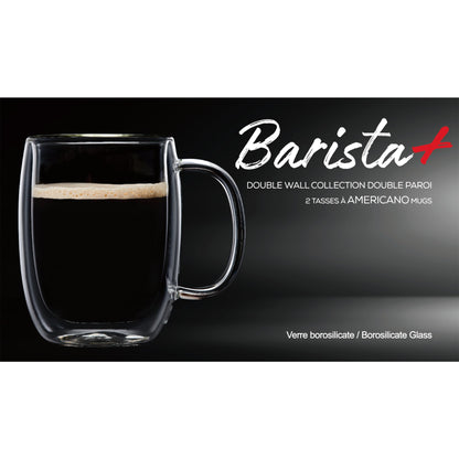 Lot de 4 mugs isothermes à double paroi en verre pour café, thé, boissons chaudes ou froides, 350 ml, Barista