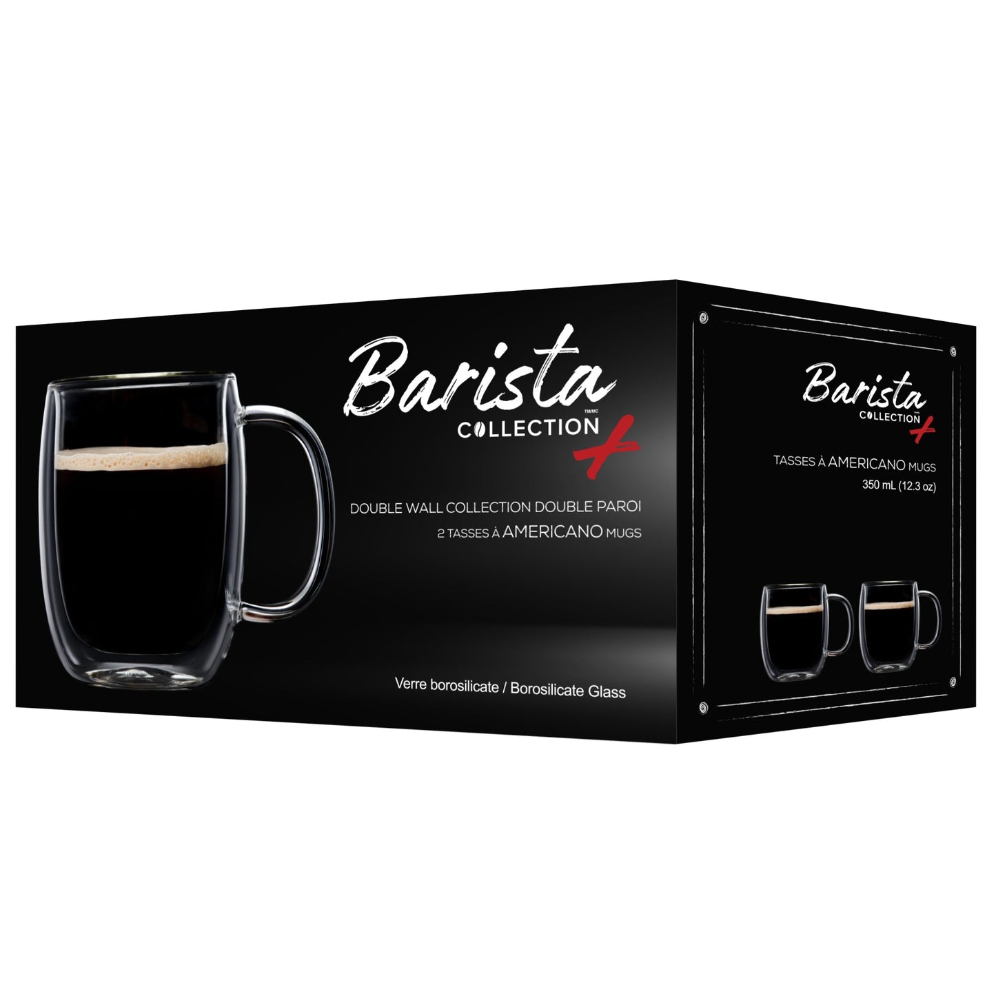 Lot de 4 mugs isothermes à double paroi en verre pour café, thé, boissons chaudes ou froides, 350 ml, Barista