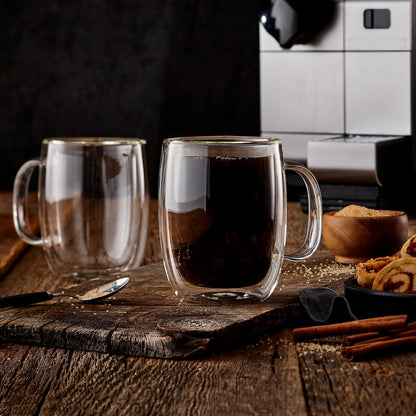 Lot de 4 mugs isothermes à double paroi en verre pour café, thé, boissons chaudes ou froides, 350 ml, Barista