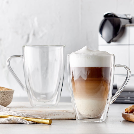 Lot de 4 mugs isothermes à double paroi en verre pour café, thé, boissons chaudes ou froides, 435 ml, Barista