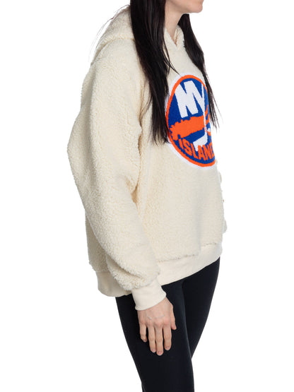 New York Islanders Ladies Sherpa Hoodie with Premium Chenille Logo - www.Shopthatapp.com