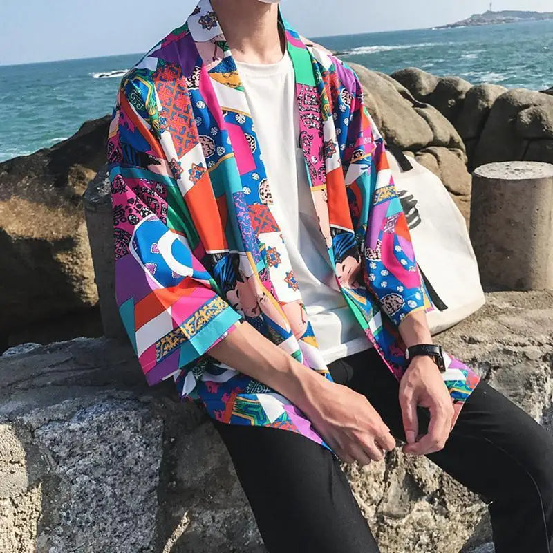 Japanese Style Kimono Jacket Men Summer Sleeve Men's Kimono Jackets harajuku men's cardigan outwear - www.Shopthatapp.com