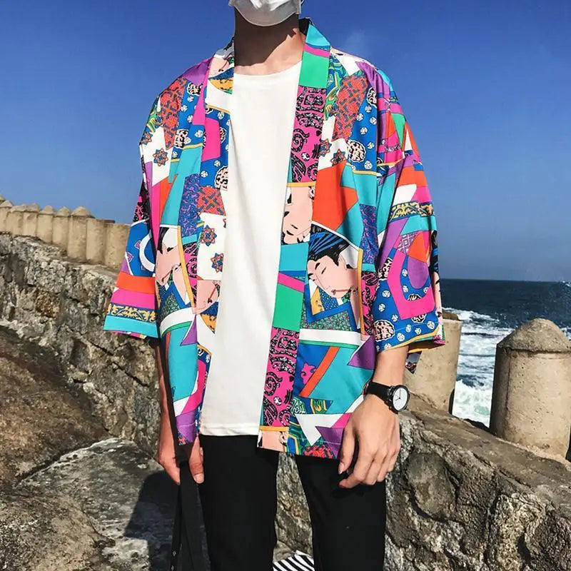 Japanese Style Kimono Jacket Men Summer Sleeve Men's Kimono Jackets harajuku men's cardigan outwear - www.Shopthatapp.com