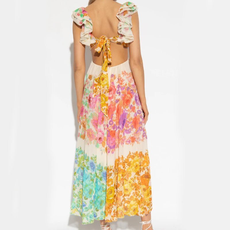 Jessica V - neck Ruffle Sleeve Long Dress - www.Shopthatapp.com
