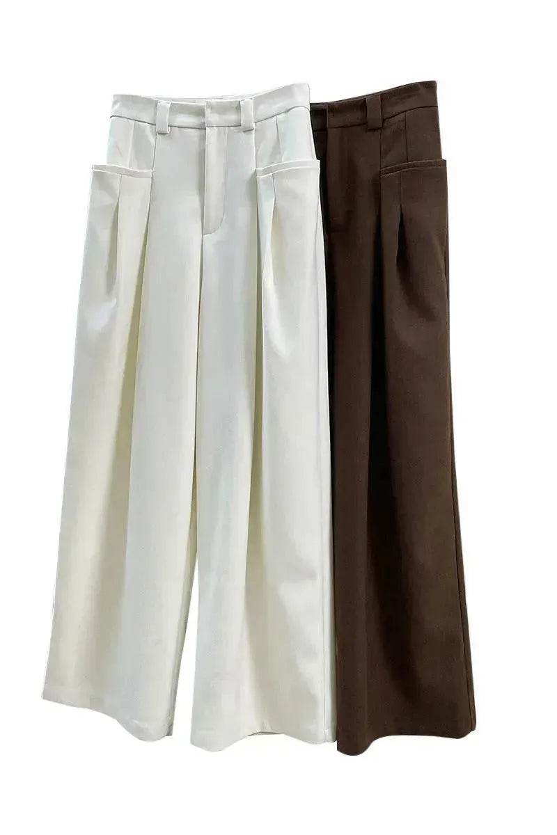 Korean Style Double Pleated Design Loose Casual Trousers Women - www.Shopthatapp.com