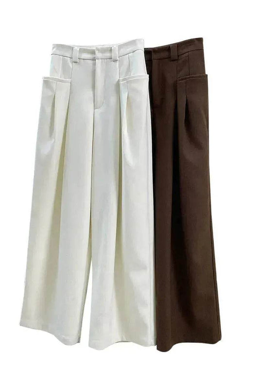 Korean Style Double Pleated Design Loose Casual Trousers Women - www.Shopthatapp.com
