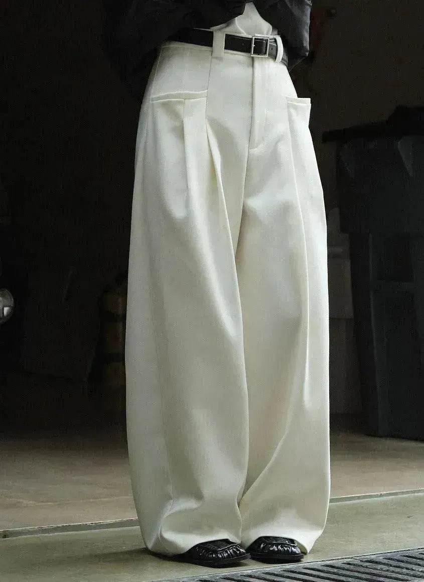 Korean Style Double Pleated Design Loose Casual Trousers Women - www.Shopthatapp.com