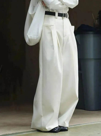 Korean Style Double Pleated Design Loose Casual Trousers Women - www.Shopthatapp.com