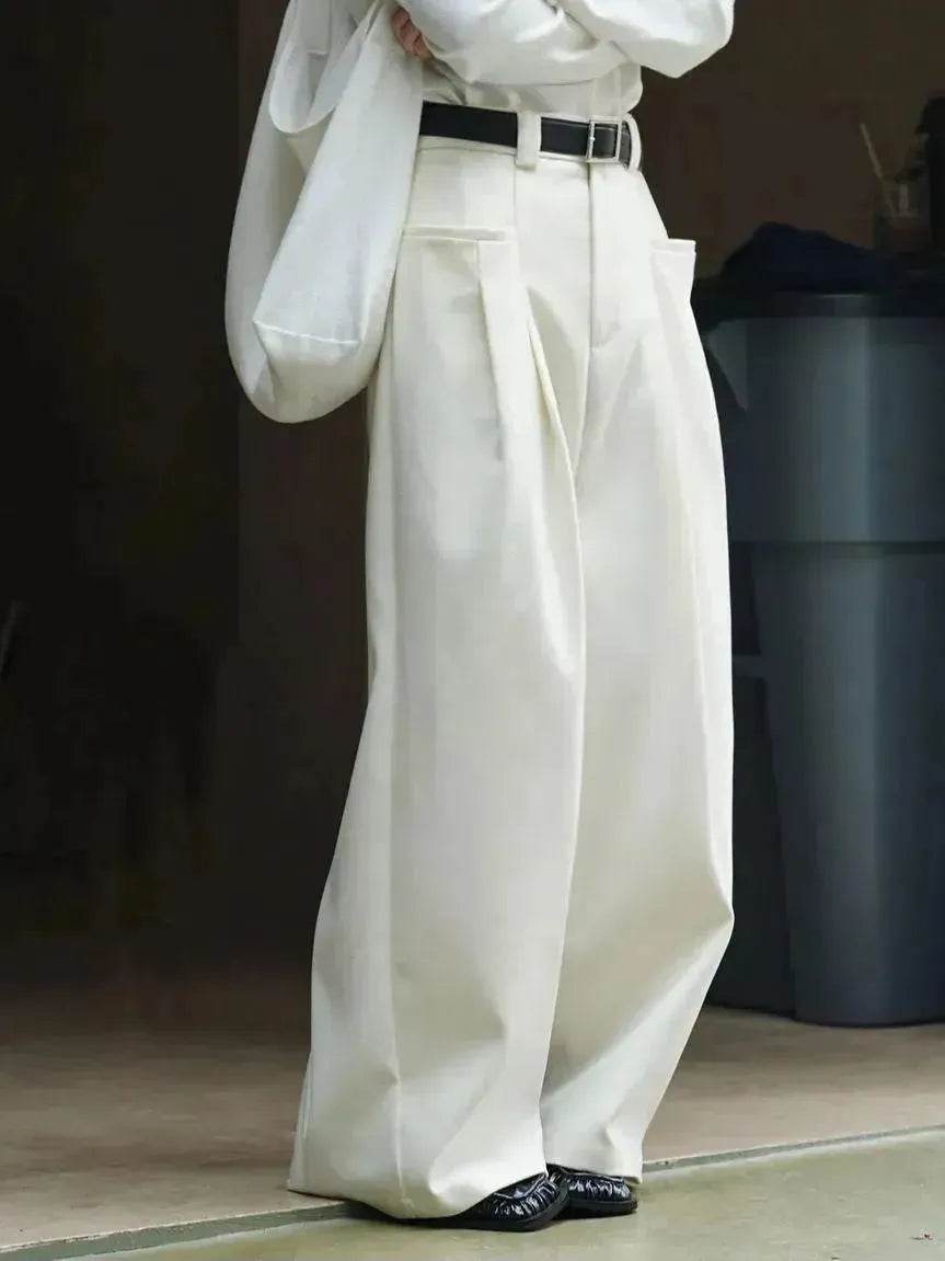 Korean Style Double Pleated Design Loose Casual Trousers Women - www.Shopthatapp.com