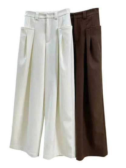 Korean Style Double Pleated Design Loose Casual Trousers Women - www.Shopthatapp.com