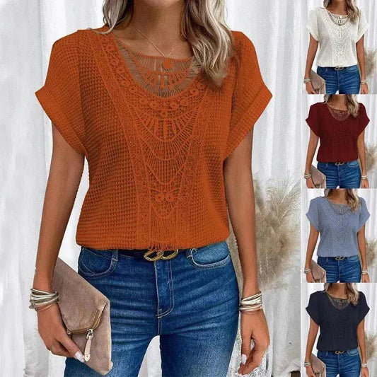 Lace Patchwork Short-sleeved T-shirt Women's Clothing - www.Shopthatapp.com