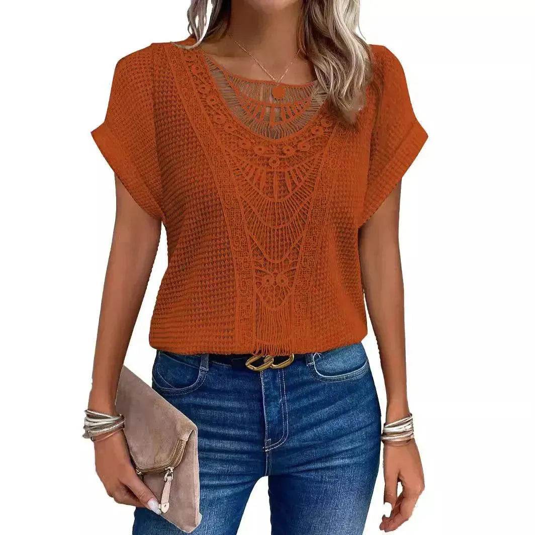 Lace Patchwork Short-sleeved T-shirt Women's Clothing - www.Shopthatapp.com