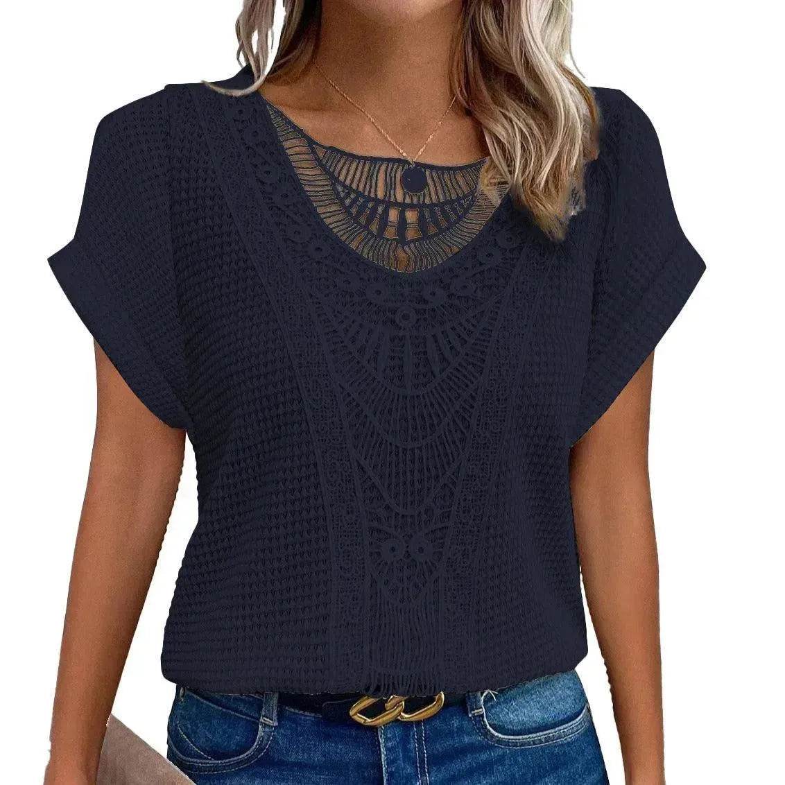 Lace Patchwork Short-sleeved T-shirt Women's Clothing - www.Shopthatapp.com