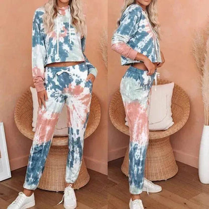 Ladies Casual Long-sleeved Tie-dye Printing Ladies Casual Suit - www.Shopthatapp.com