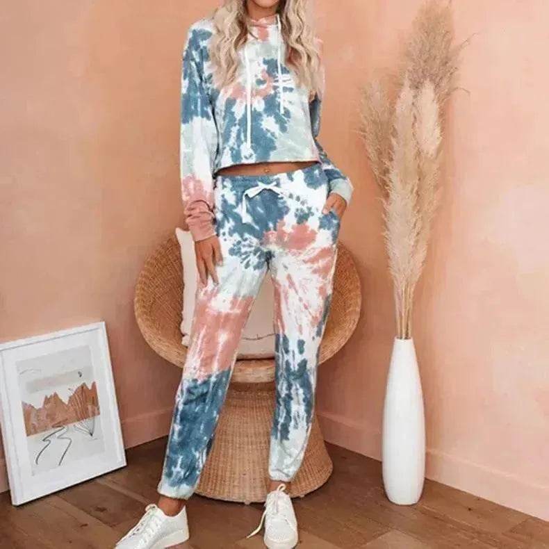 Ladies Casual Long-sleeved Tie-dye Printing Ladies Casual Suit - www.Shopthatapp.com