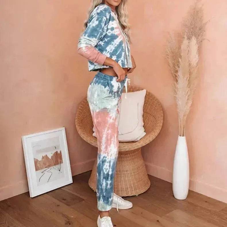 Ladies Casual Long-sleeved Tie-dye Printing Ladies Casual Suit - www.Shopthatapp.com