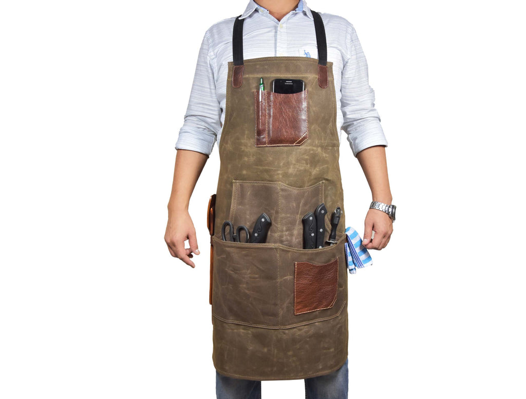 Leather Canvas Apron - Seaweed Green - www.Shopthatapp.com