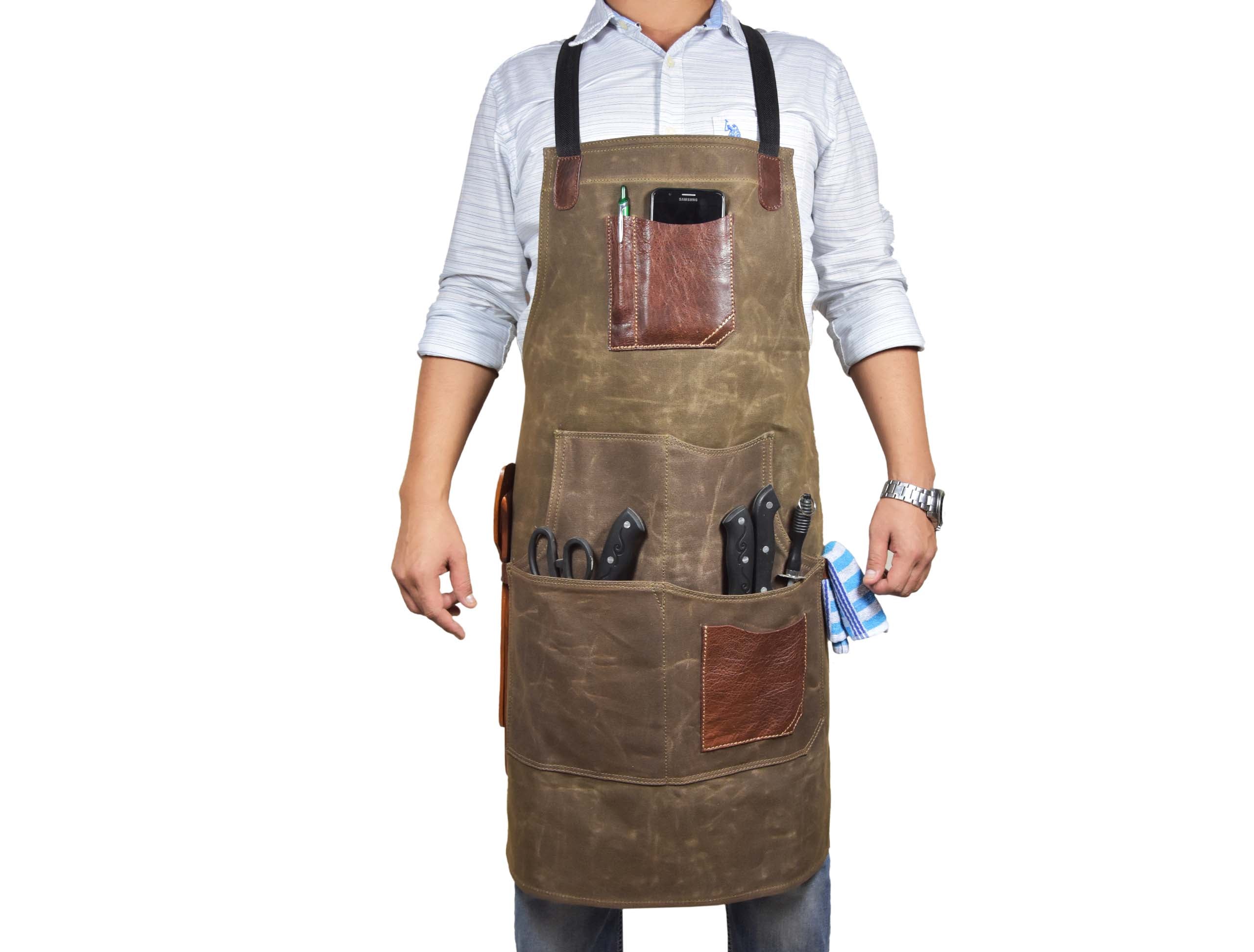 Leather Canvas Apron - Seaweed Green - www.Shopthatapp.com