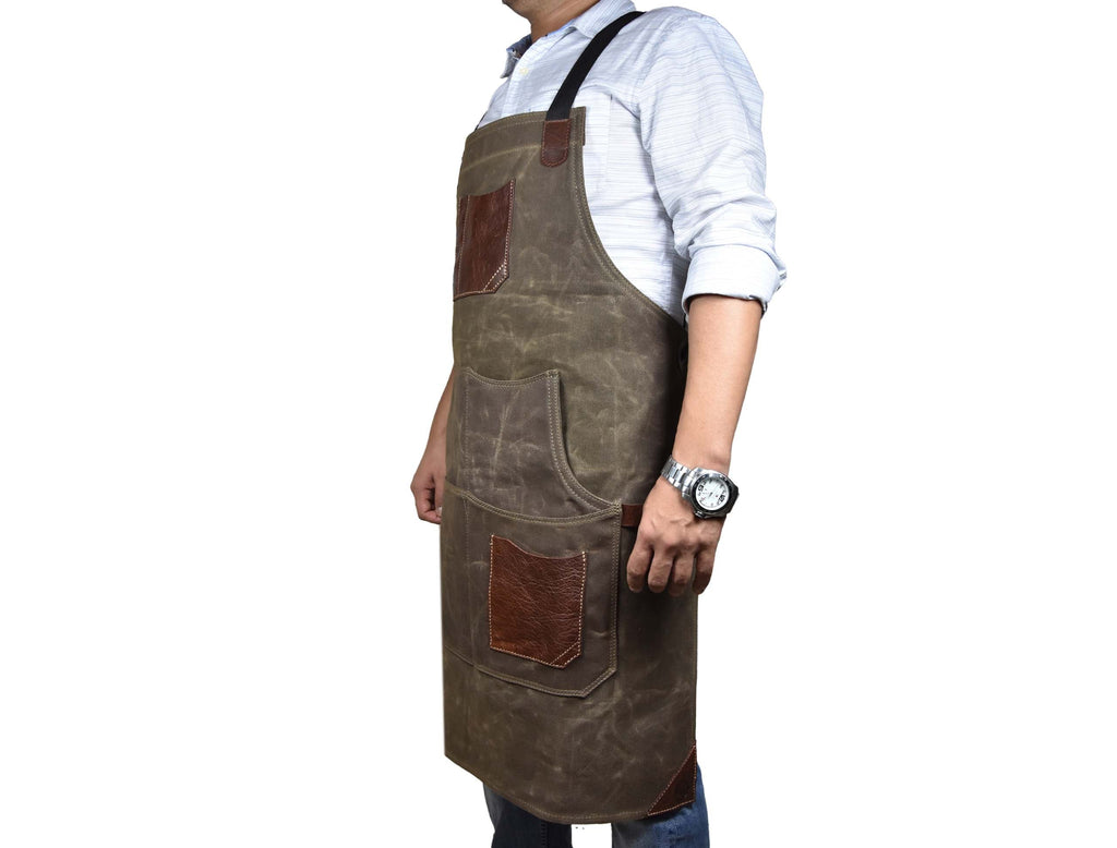 Leather Canvas Apron - Seaweed Green - www.Shopthatapp.com