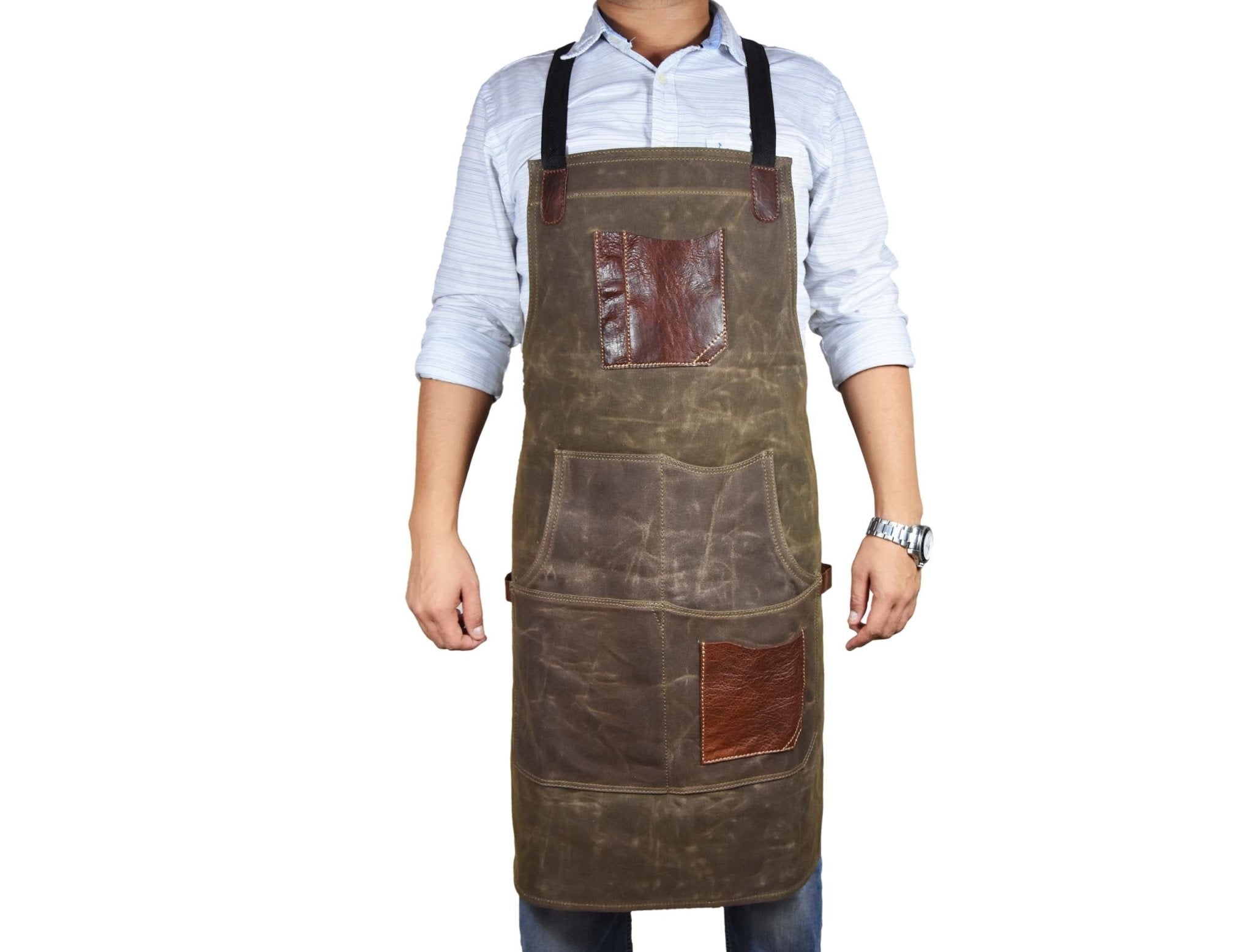 Leather Canvas Apron - Seaweed Green - www.Shopthatapp.com
