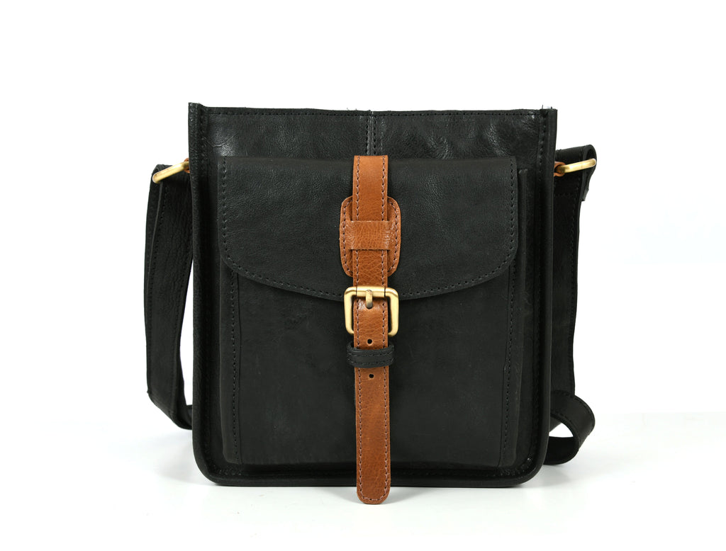 Leather Flight Crossbody Bag - Raven Black - www.Shopthatapp.com