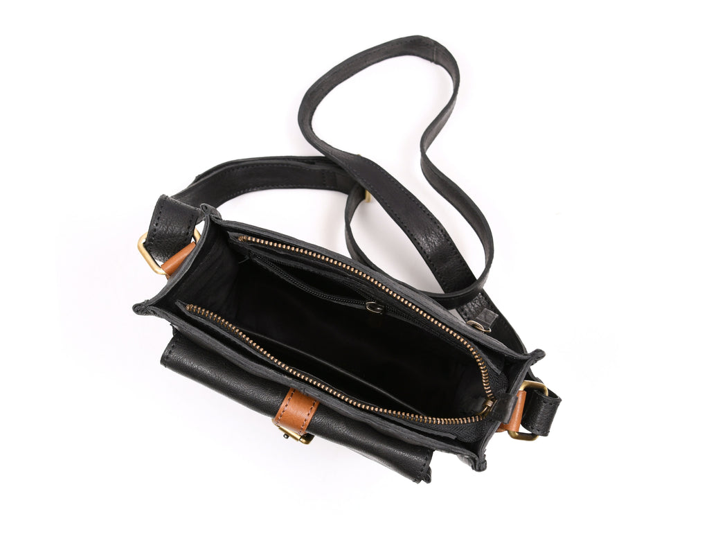 Leather Flight Crossbody Bag - Raven Black - www.Shopthatapp.com