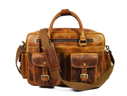 Leather Portfolio Bag - Caramel Brown - www.Shopthatapp.com