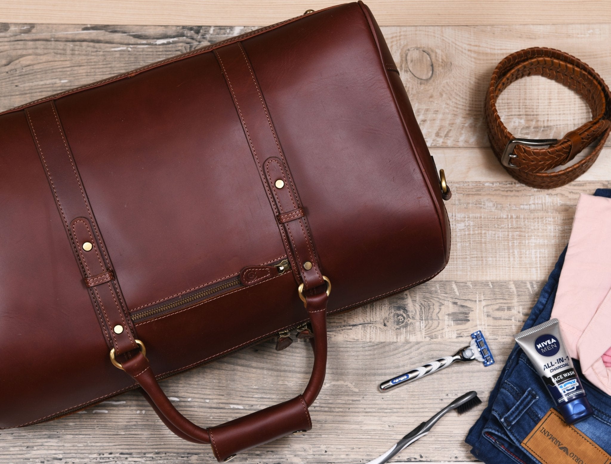 Leather Travel Duffle Bag - www.Shopthatapp.com