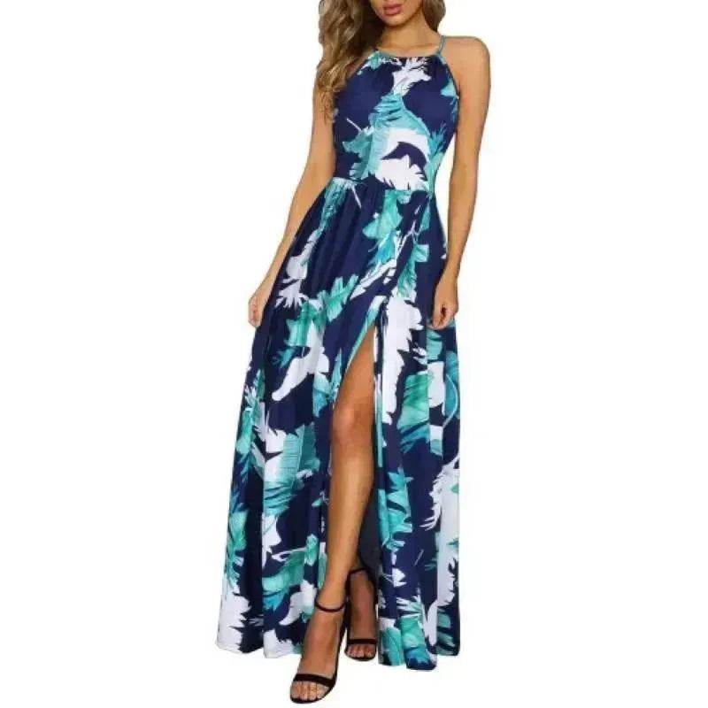 Beach Dress - Leisure Beach Sleeveless Halter Strap Printing Dress - www.Shopthatapp.com