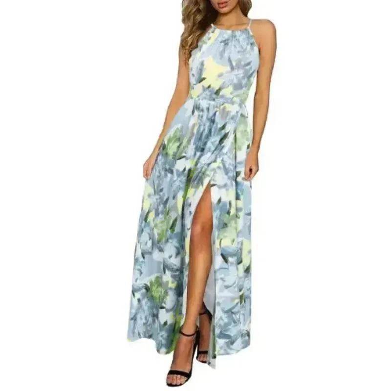 Beach Dress - Leisure Beach Sleeveless Halter Strap Printing Dress - www.Shopthatapp.com