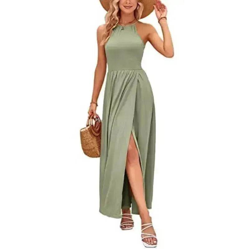 Beach Dress - Leisure Beach Sleeveless Halter Strap Printing Dress - www.Shopthatapp.com