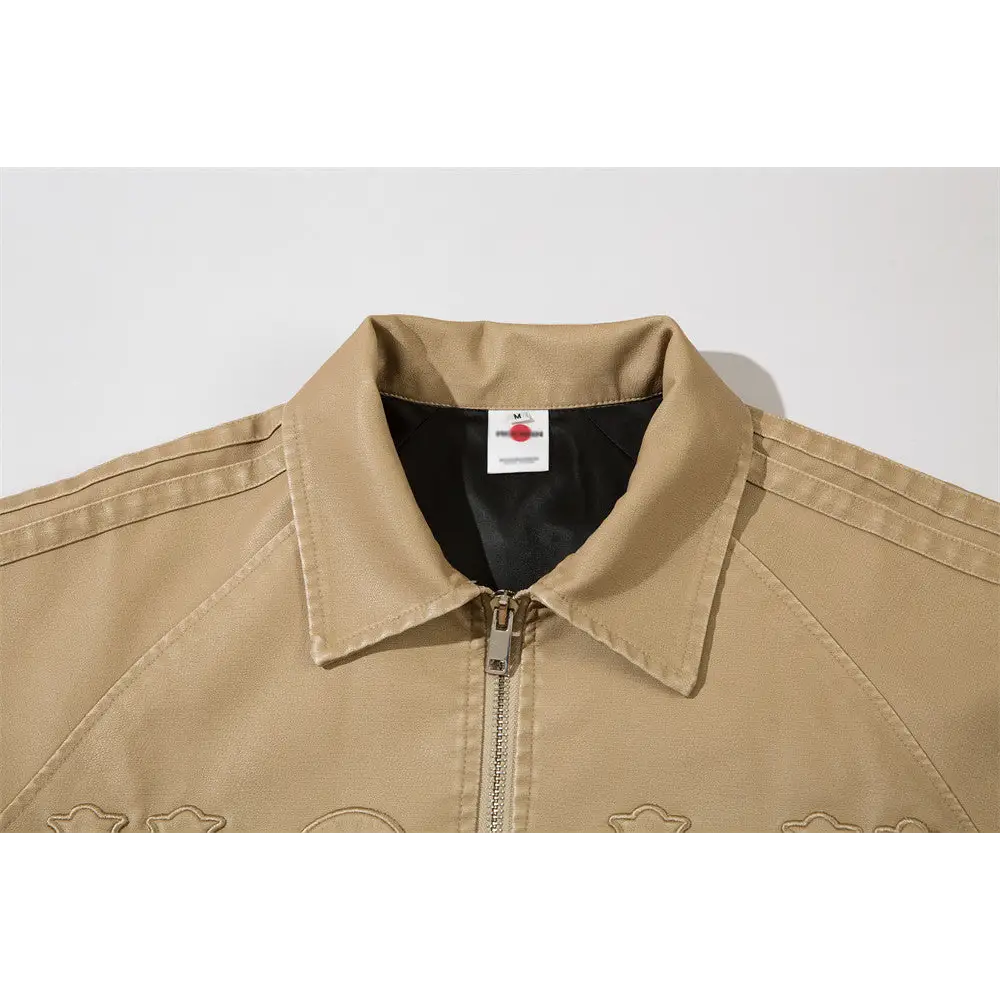 Letter Embroidery Pu Leather Coat Men - www.Shopthatapp.com