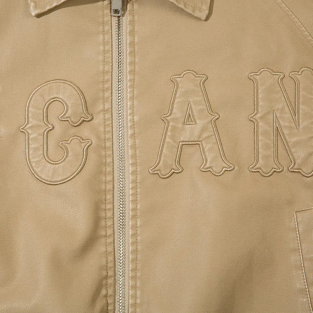 Letter Embroidery Pu Leather Coat Men - www.Shopthatapp.com