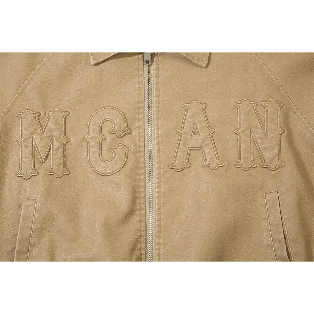 Letter Embroidery Pu Leather Coat Men - www.Shopthatapp.com