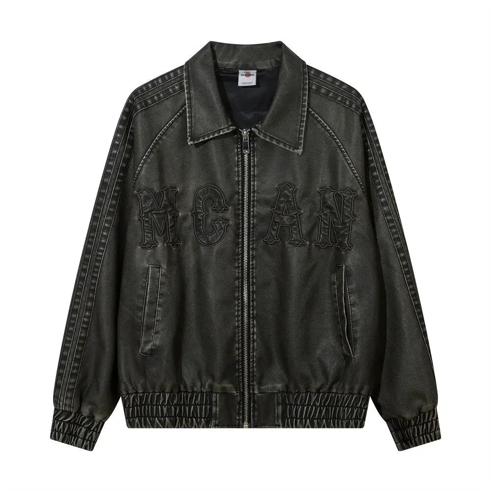 Letter Embroidery Pu Leather Coat Men - www.Shopthatapp.com