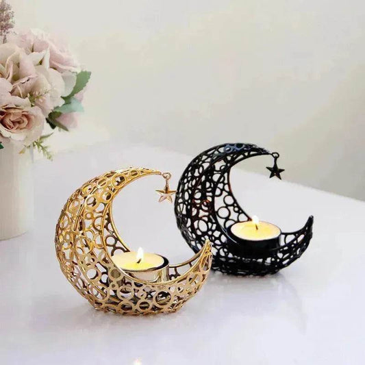 Light Luxury Crescent Moon Star Moon Black Gold Metal Candle Holder Modern Romantic Wedding Christmas Candle Cup Home Decor - www.Shopthatapp.com
