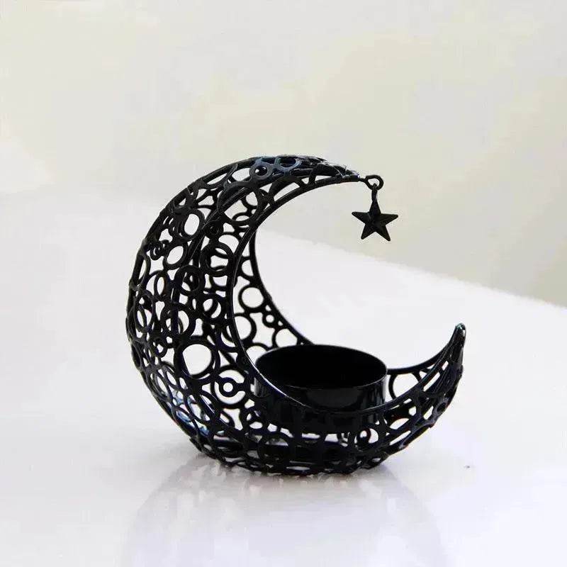 Light Luxury Crescent Moon Star Moon Black Gold Metal Candle Holder Modern Romantic Wedding Christmas Candle Cup Home Decor - www.Shopthatapp.com
